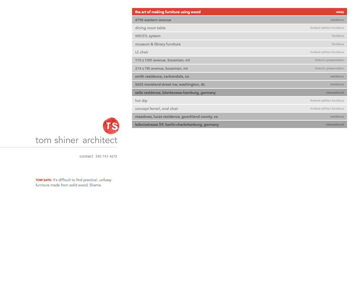 Thomas Shiner, TSS website screen 1