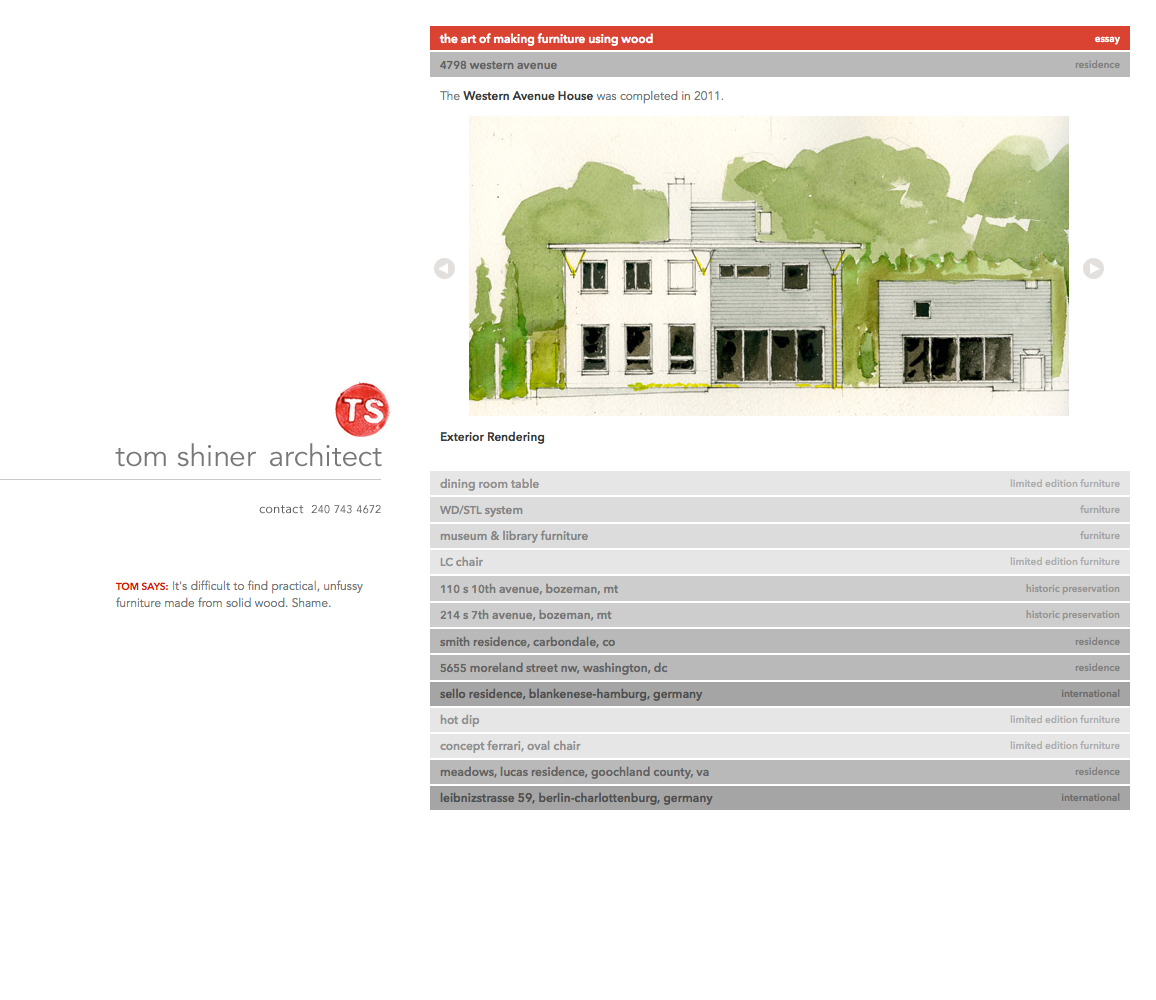 Thomas Shiner, TSS website screen 2