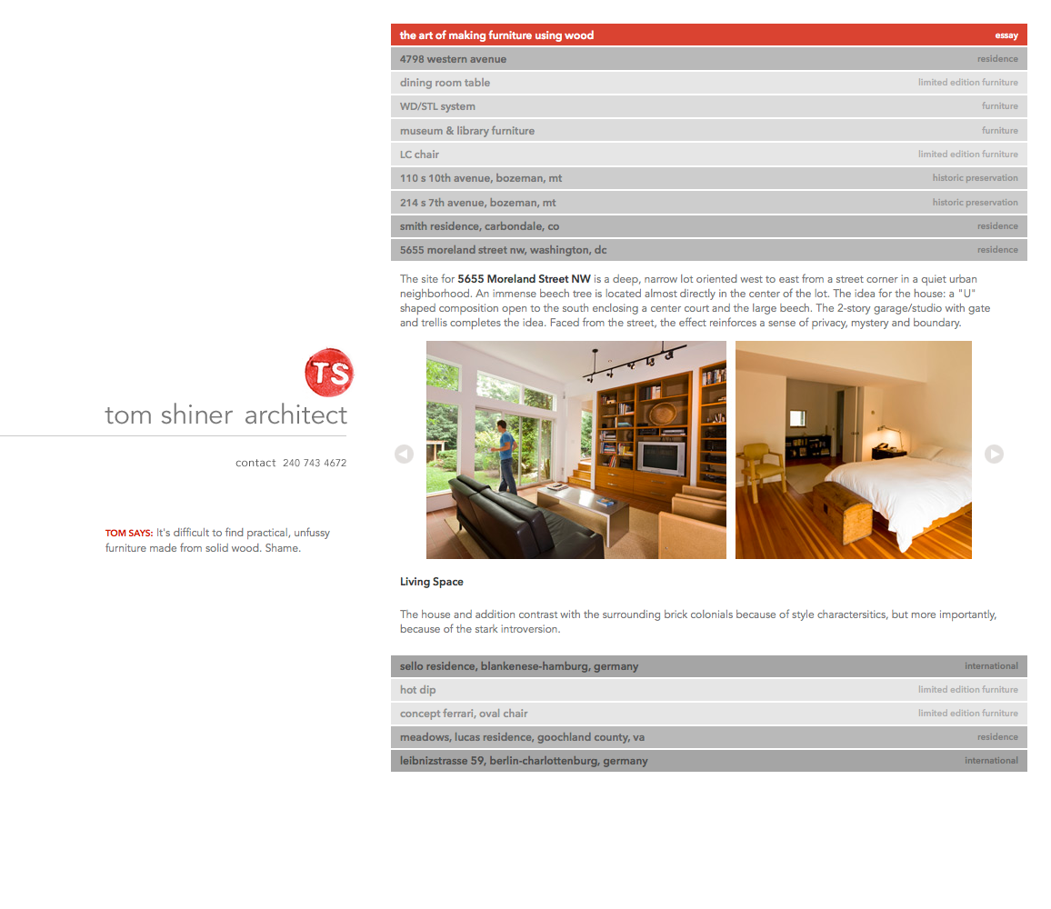 Thomas Shiner, TSS website screen 3