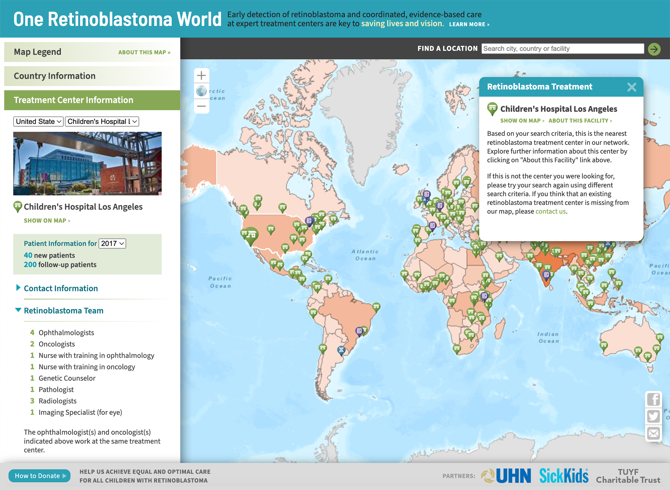 One Retinoblastoma World, One Retinoblastoma World Map Treatment Center Search Results