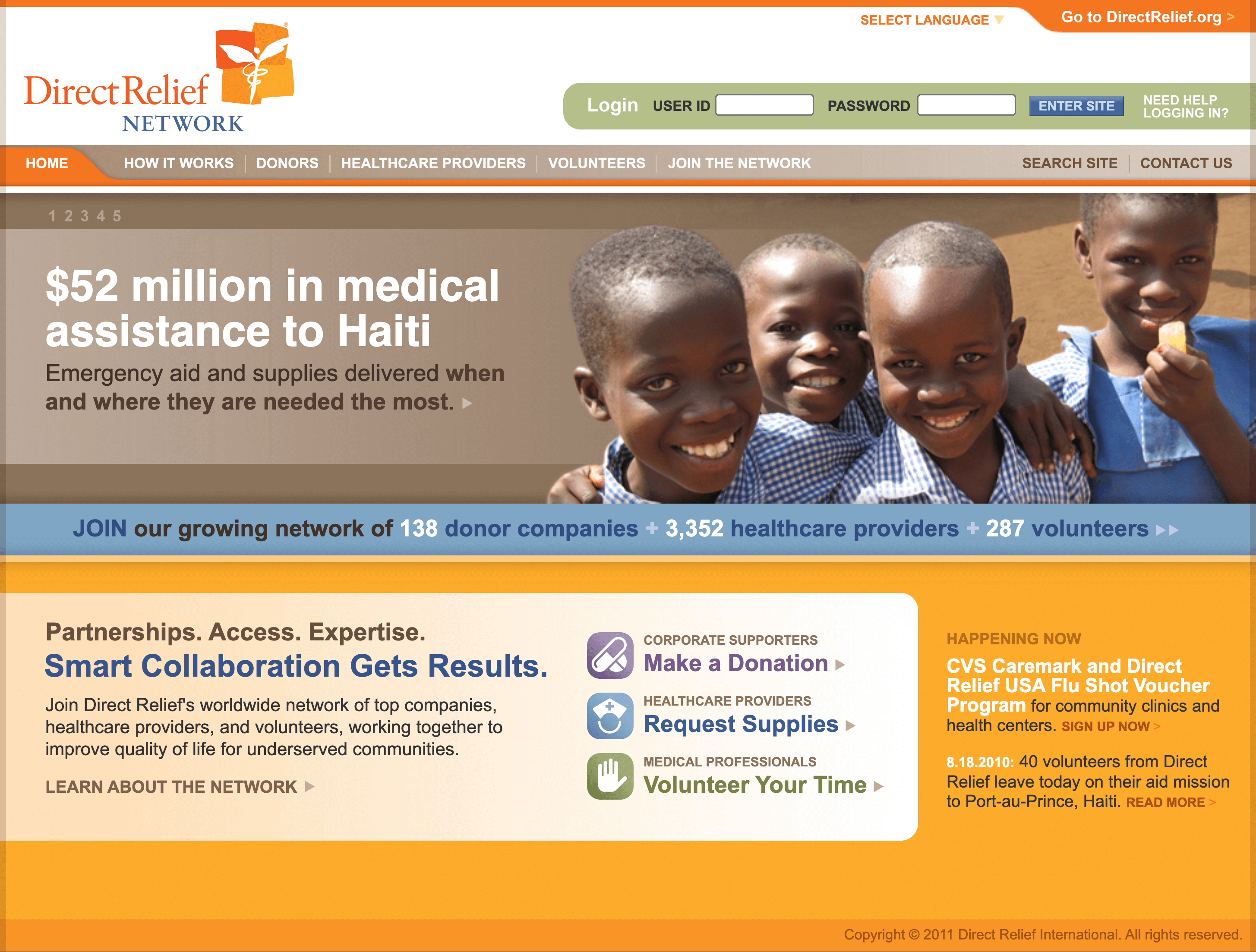 Direct Relief, Direct Relief Network, Home Screen