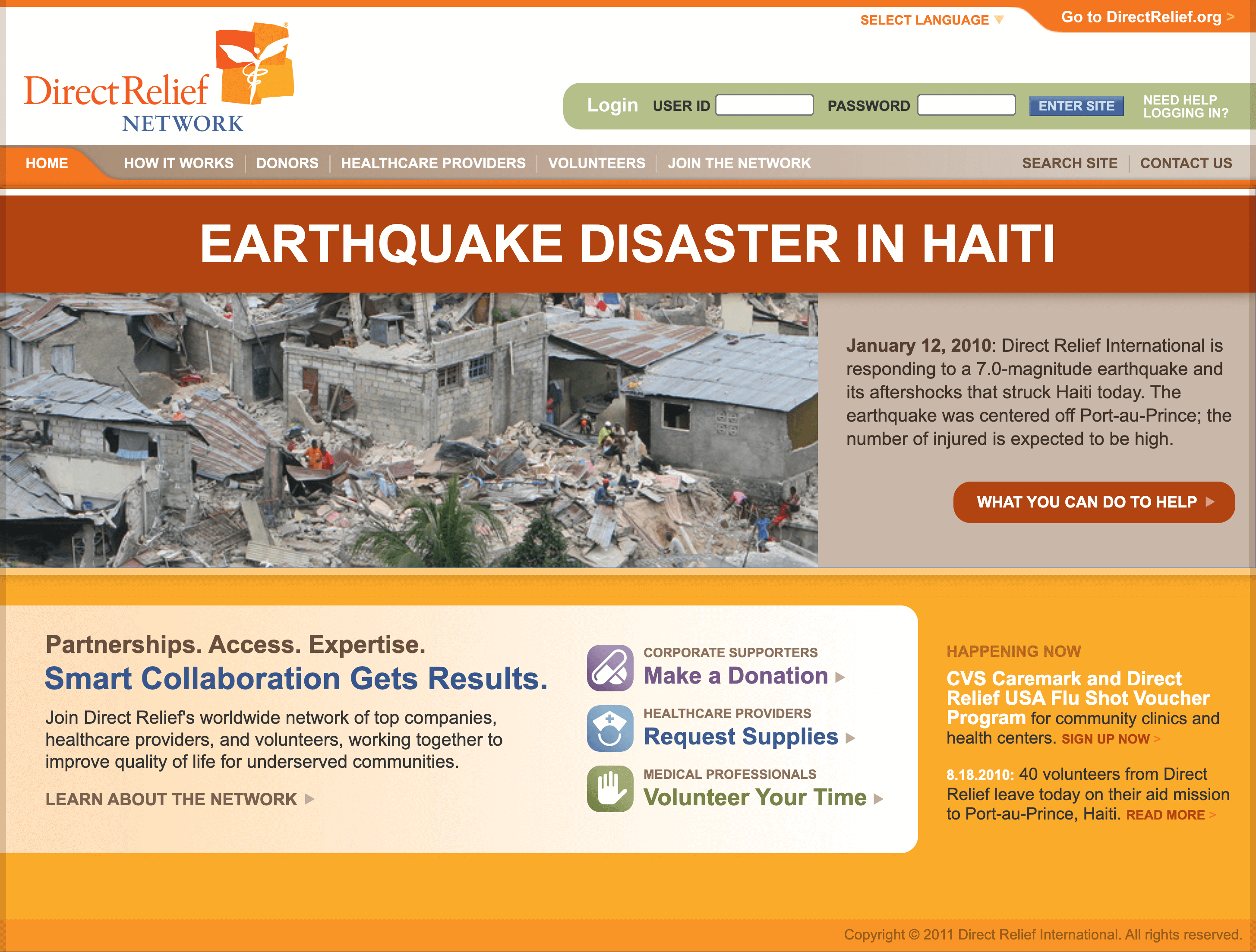 Direct Relief, Direct Relief Network, Home Screen Disaster Response