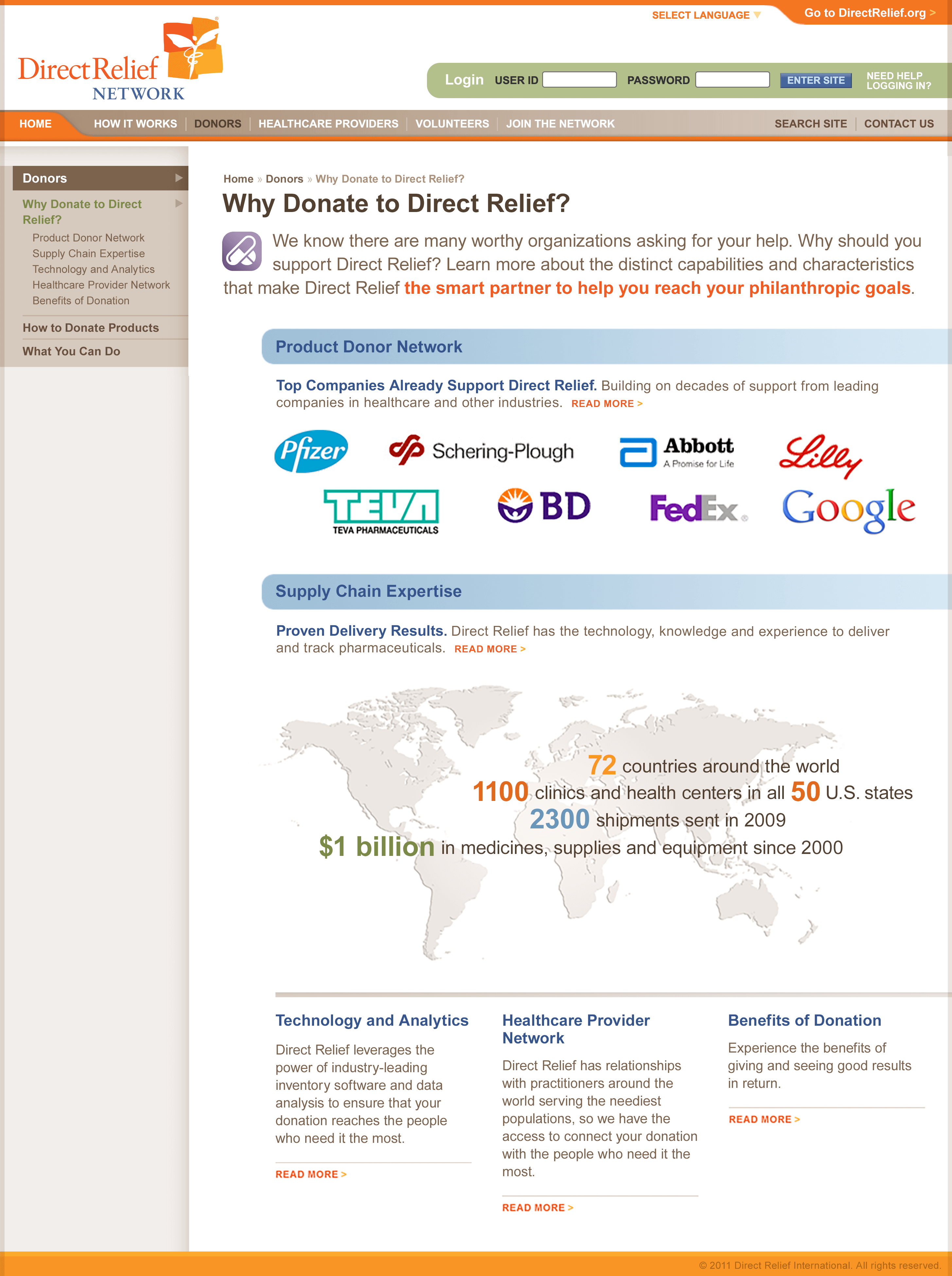 Direct Relief, Direct Relief Network, Why Donate Screen