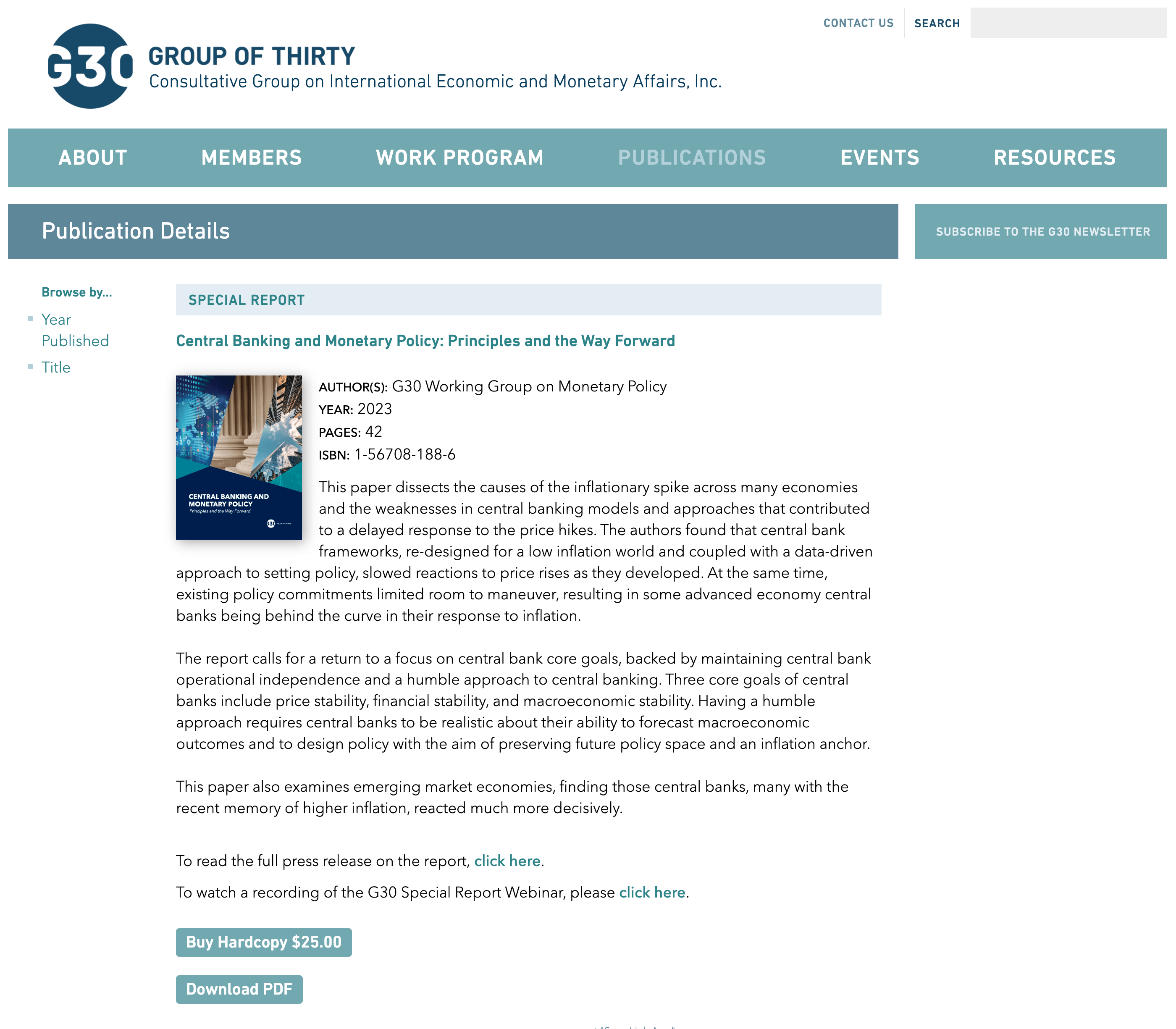 The Group of Thirty, Group of Thirty Publication Detail Screen