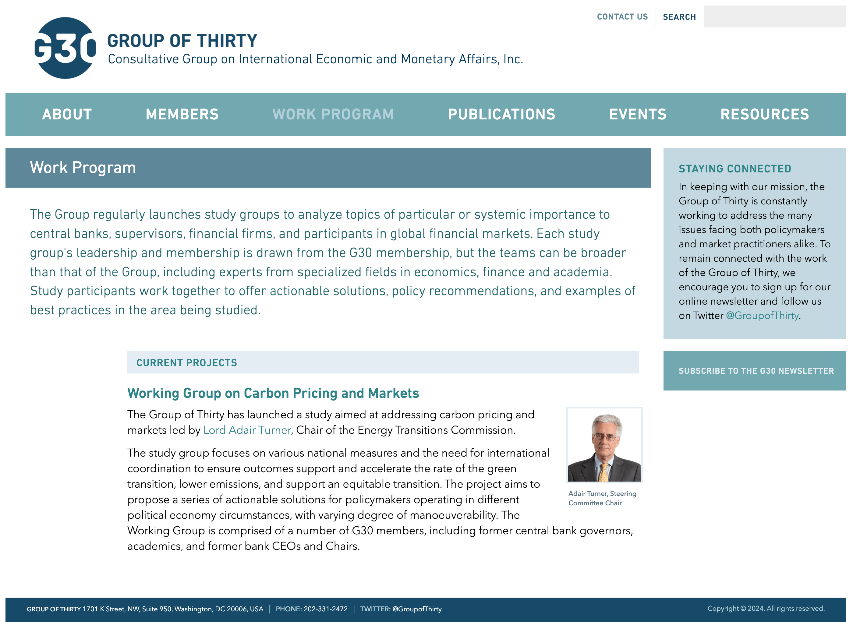 The Group of Thirty, Group of Thirty Work Program Screen